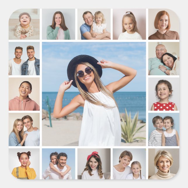 Erstellen Sie Ihre eigene 17 FotoCollage Quadratischer Aufkleber (Vorderseite)