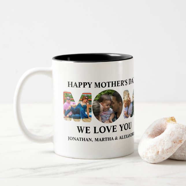 Erstellen Sie Ihre eigene 3-Foto Collage Happy Müt Zweifarbige Tasse (Mit Donut)