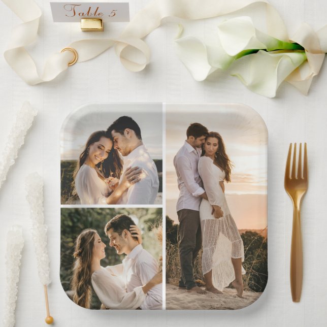 Erstellen Sie Ihre eigene 3 FotoCollage Pappteller (Hochzeit)