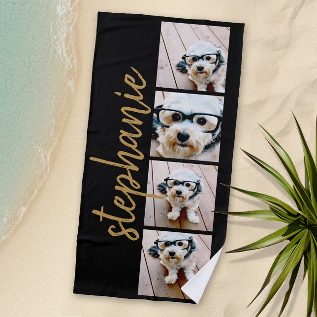 Erstellen Sie Ihre eigene 4 FotoCollage - Skriptna Strandtuch (Personalized Beach Towel with Photos and Text)