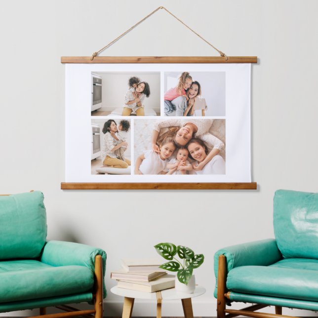 Erstellen Sie Ihre eigene 4-FotoCollage Wandteppich Mit Holzrahmen (Wohnzimmer)
