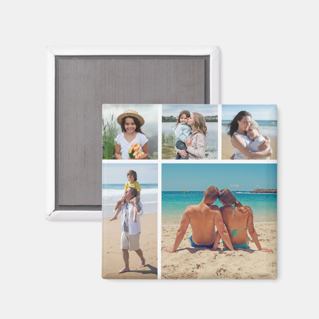 Erstellen Sie Ihre eigene 5-Bild Collage bearbeitb Magnet (Vorderseite/Rückseite)