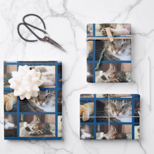 Erstellen Sie Ihre eigene 5 Foto Collage Blue Bord Geschenkpapier Set