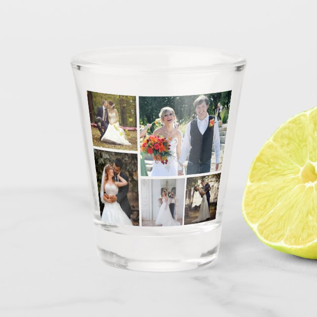 Erstellen Sie Ihre eigene 5-Foto-Hochzeitskollekti Schnapsglas (Vorderseite)