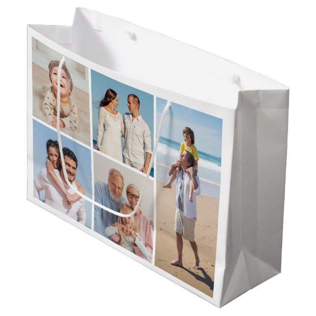 Erstellen Sie Ihre eigene 5-FotoCollage Große Geschenktüte (Vorderseite Schrägansicht)