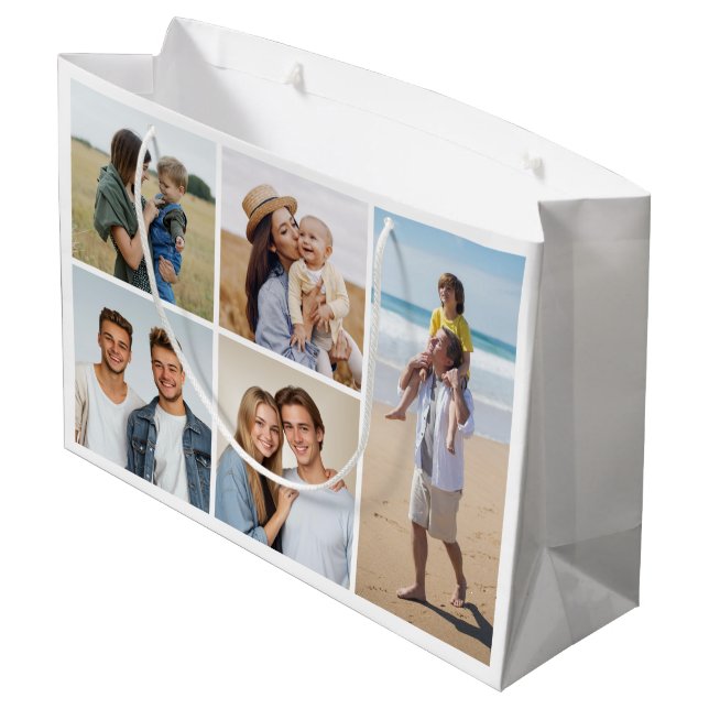 Erstellen Sie Ihre eigene 5-FotoCollage Große Geschenktüte (Rückseite Schrägansicht)