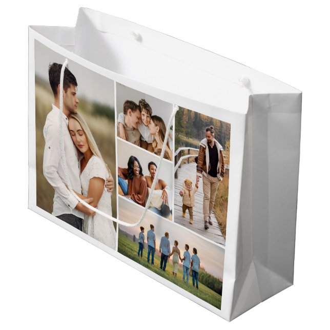 Erstellen Sie Ihre eigene 5-FotoCollage Große Geschenktüte (Vorderseite Schrägansicht)