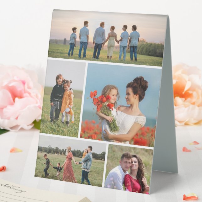 Erstellen Sie Ihre eigene 5-FotoCollage Tischaufsteller (In Situ (Hochzeit))