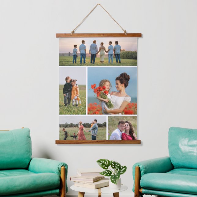 Erstellen Sie Ihre eigene 5-FotoCollage Wandteppich Mit Holzrahmen (Wohnzimmer)