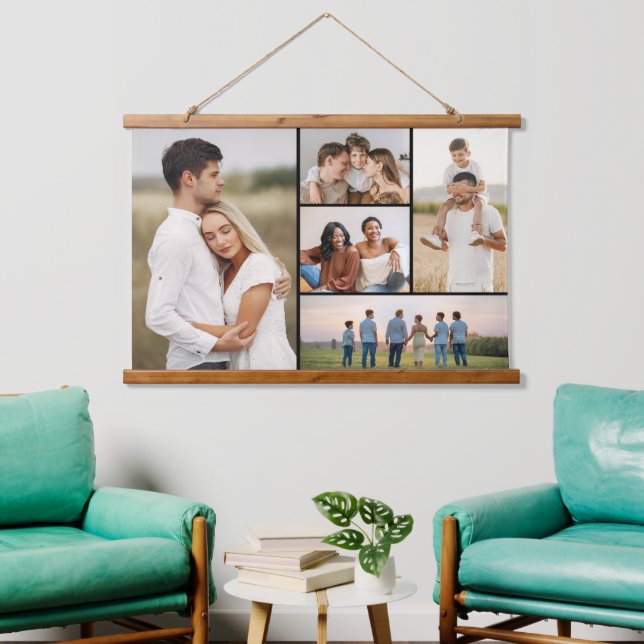 Erstellen Sie Ihre eigene 5-FotoCollage Wandteppich Mit Holzrahmen (Wohnzimmer)
