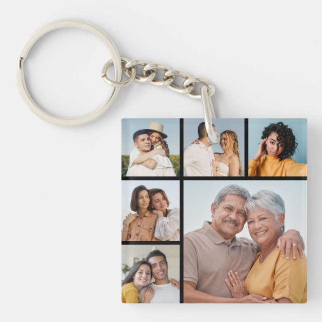 Erstellen Sie Ihre eigene 6-Bild-Collage bearbeitb Schlüsselanhänger (Vorderseite)