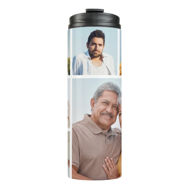 Erstellen Sie Ihre eigene 6-Bild-Collage bearbeitb Thermosbecher (Vorderseite)