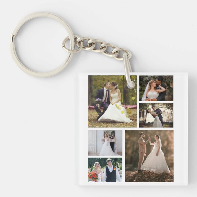 Erstellen Sie Ihre eigene 6-Foto-Hochzeitskollekti Schlüsselanhänger (Vorderseite)