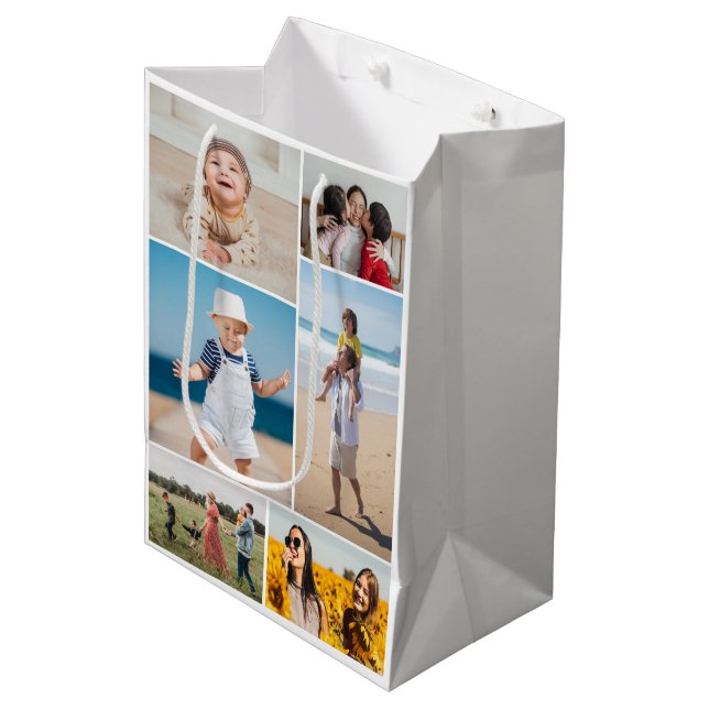 Erstellen Sie Ihre eigene 6 FotoCollage Mittlere Geschenktüte (Vorderseite Schrägansicht)