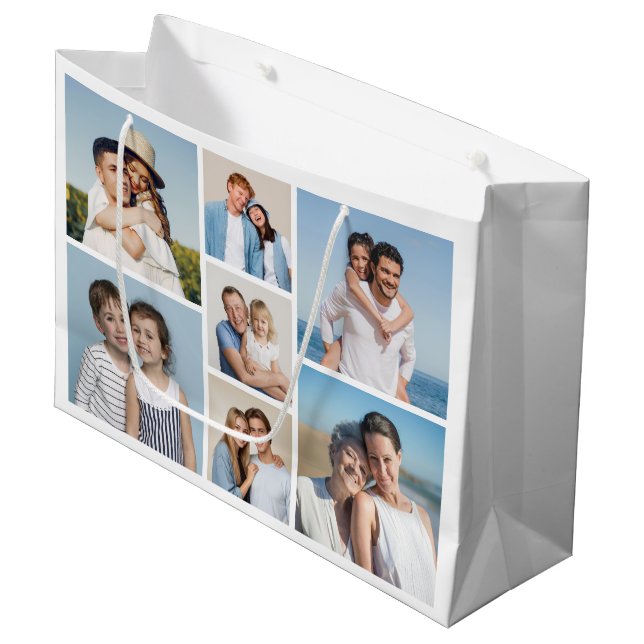 Erstellen Sie Ihre eigene 7 FotoCollage Große Geschenktüte (Vorderseite Schrägansicht)