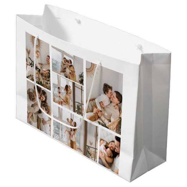 Erstellen Sie Ihre eigene 7 FotoCollage Große Geschenktüte (Vorderseite Schrägansicht)