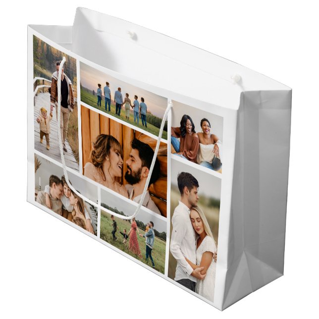 Erstellen Sie Ihre eigene 7 FotoCollage Große Geschenktüte (Vorderseite Schrägansicht)