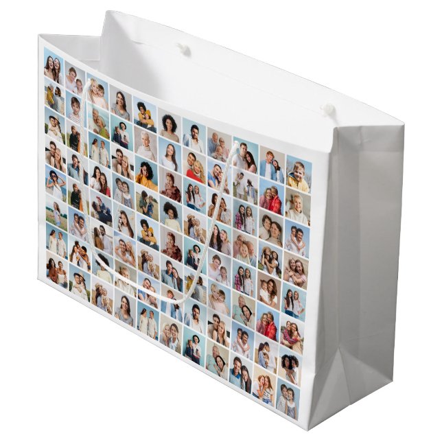 Erstellen Sie Ihre eigene 88 FotoCollage Große Geschenktüte (Vorderseite Schrägansicht)