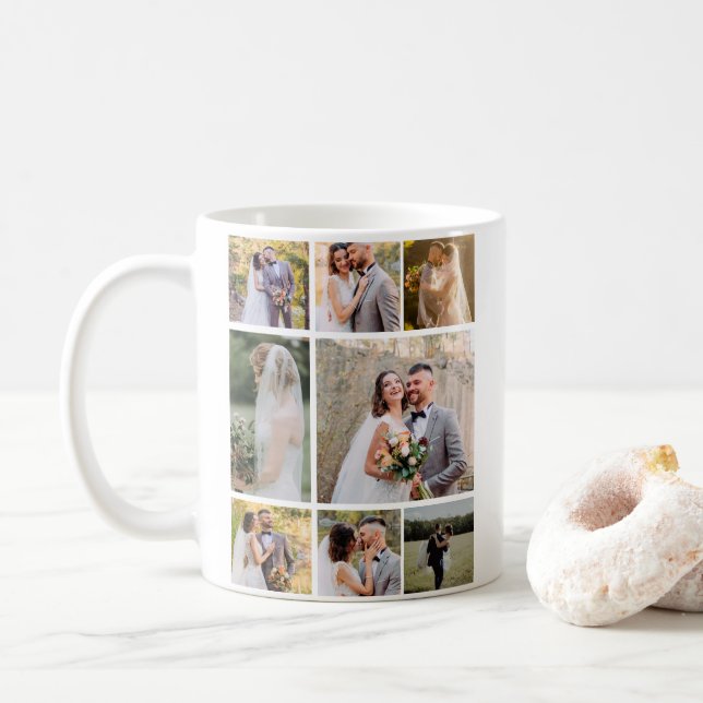 Erstellen Sie Ihre eigene 8-Foto-Hochzeitskollekti Kaffeetasse (Mit Donut)