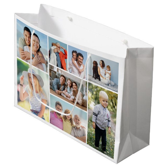 Erstellen Sie Ihre eigene 8 FotoCollage Große Geschenktüte (Vorderseite Schrägansicht)