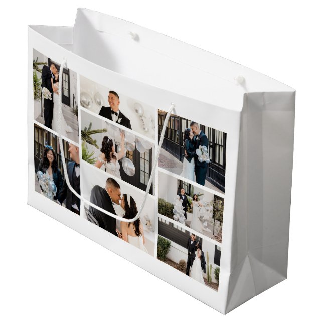 Erstellen Sie Ihre eigene 8 FotoCollage Große Geschenktüte (Vorderseite Schrägansicht)