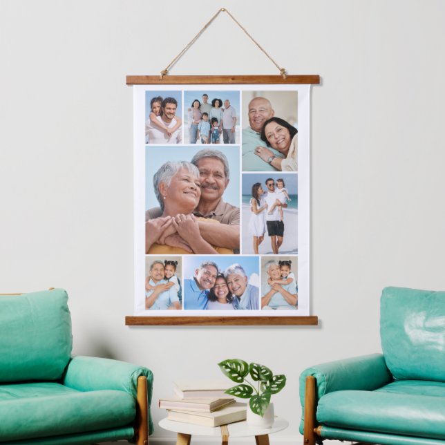 Erstellen Sie Ihre eigene 8 FotoCollage Wandteppich Mit Holzrahmen (Wohnzimmer)