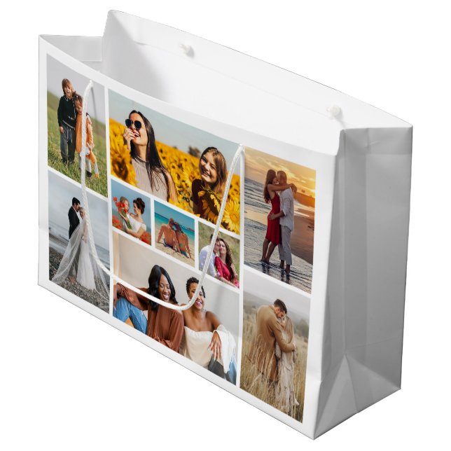 Erstellen Sie Ihre eigene 9 FotoCollage Große Geschenktüte (Vorderseite Schrägansicht)