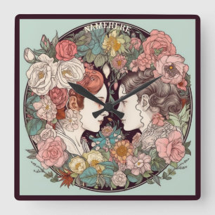Erstellen Sie Ihre eigene Art Nouveau Gemini Zodia Quadratische Wanduhr