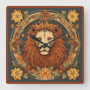 Erstellen Sie Ihre eigene Art Nouveau Leo Zodiac Quadratische Wanduhr