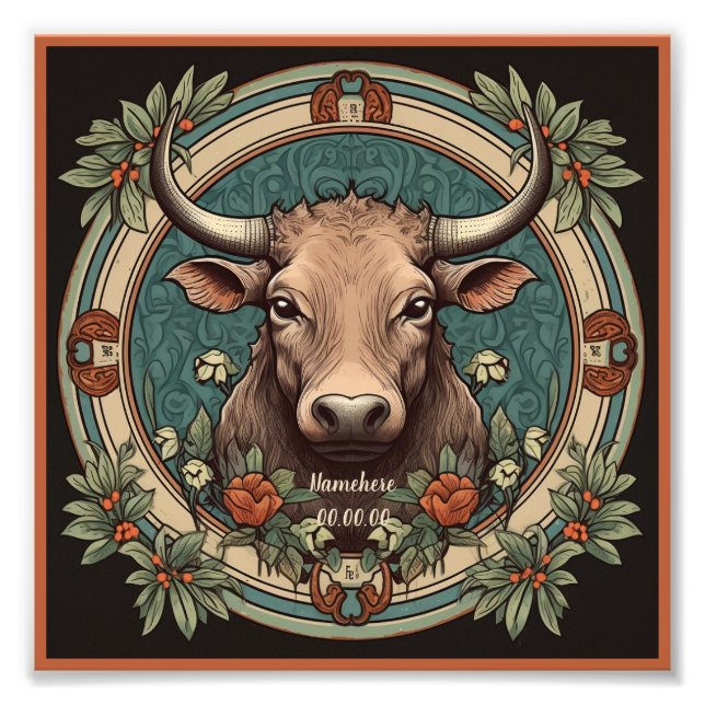 Erstellen Sie Ihre eigene Art Nouveau Taurus Zodia Fotodruck (Vorne)