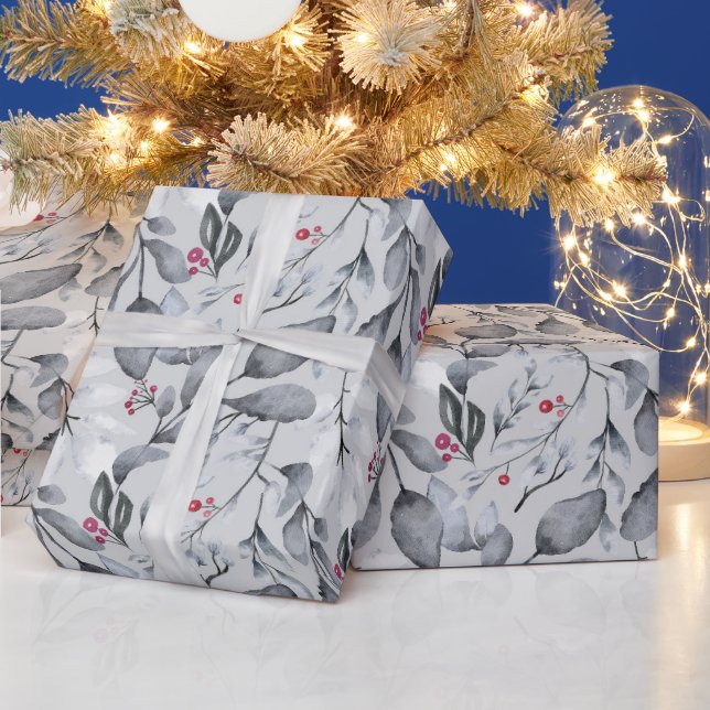 Erstellen Sie Ihre eigene elegante graue Tone Rot  Geschenkpapier (Feiertage)