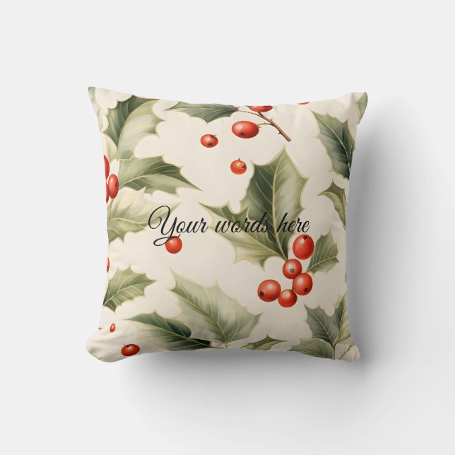 Erstellen Sie Ihre eigene elegante Red Holly Cream Kissen (Vorderseite)