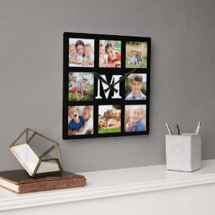 Erstellen Sie Ihre eigene Familien-8-Foto-Collage  Quadratische Wanduhr