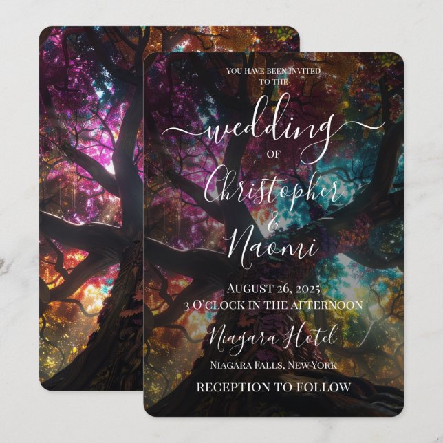 Erstellen Sie Ihre eigene farbenfrohe Rainbow Tree Einladung (Vorne/Hinten)