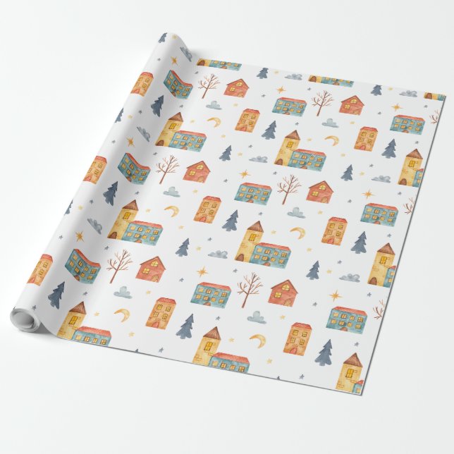 Erstellen Sie Ihre eigene Farbwahl Weihnachtsdorf Geschenkpapier (Ungerollt)