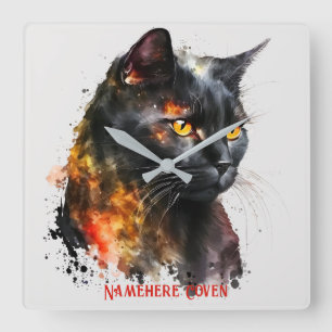 Erstellen Sie Ihre eigene, feine schwarze Katzenbü Quadratische Wanduhr
