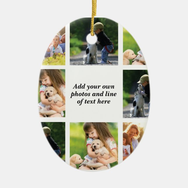 Erstellen Sie Ihre eigene Foto-Collage und -Text Keramik Ornament (Vorne)