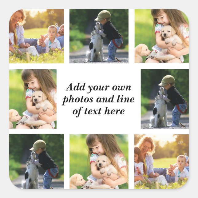 Erstellen Sie Ihre eigene Foto-Collage und -Text Quadratischer Aufkleber (Vorderseite)