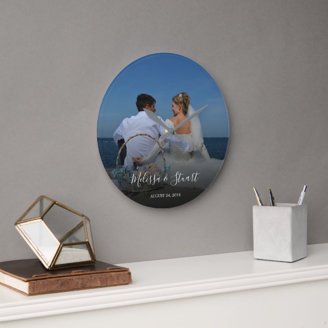 Erstellen Sie Ihre eigene Foto Hochzeit Große Wanduhr (Büro)