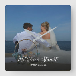 Erstellen Sie Ihre eigene Foto Hochzeit Quadratische Wanduhr