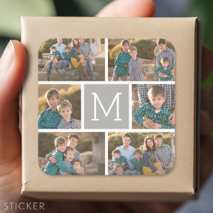 Erstellen Sie Ihre eigene Fotocollage - 6 Monogram Quadratischer Aufkleber