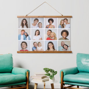 Erstellen Sie Ihre eigene Fotocollage mit 12 Fotos Wandteppich Mit Holzrahmen