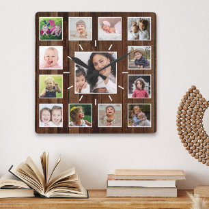 Erstellen Sie Ihre eigene Fotocollage mit 13 Fotos Quadratische Wanduhr