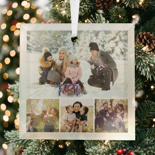 Erstellen Sie Ihre eigene Fotocollage mit 4 Fotos Ornament Aus Glas