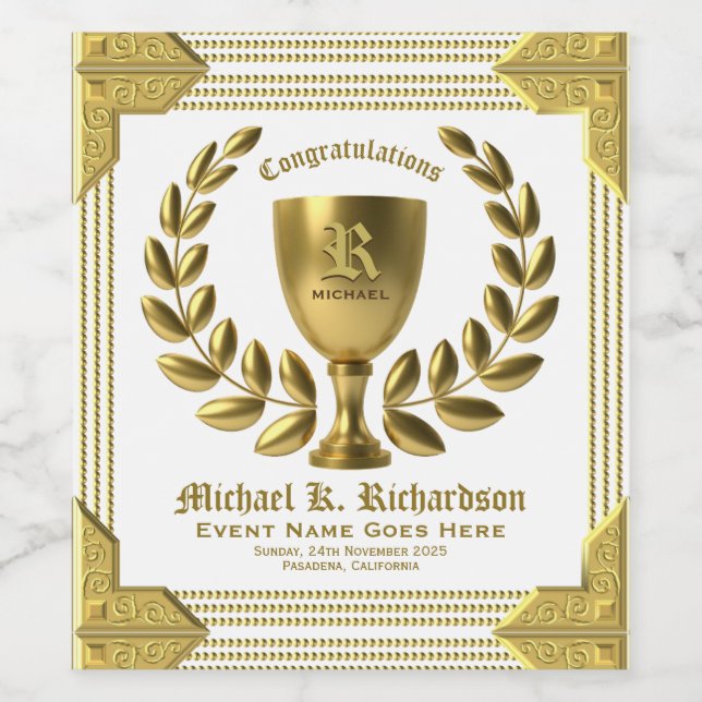 Erstellen Sie Ihre eigene Goldene Cup Laurel Wreat Weinetikett (Einzelnes Label)