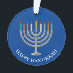 Erstellen Sie Ihre eigene Hanukka Menorah Ornament<br><div class="desc">Erstellen Sie Ihre eigene Hanukka Menorah Akrylorazierung. Menorah mit neun Kerzen und der Star von David auf einem blauen Festival der Lichter Hintergrund auf der Front und Rückseite des Ornaments. Herzlichen Glückwunsch für den Urlaub und Name der Familie auf der Rückseite. Legen Sie Ihren eigenen Text, wie gewünscht. Wählen Sie...</div>