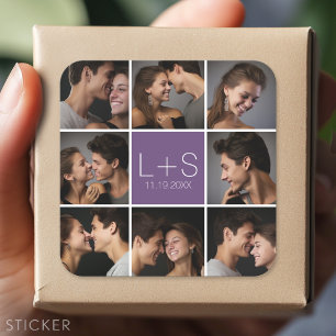 Erstellen Sie Ihre eigene Hochzeitsfoto-Collage-Mo Quadratischer Aufkleber