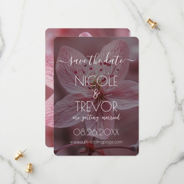 Erstellen Sie Ihre eigene - Hübsche rosa Blume sch Save The Date (Vorderseite/Rückseite Beispiel)