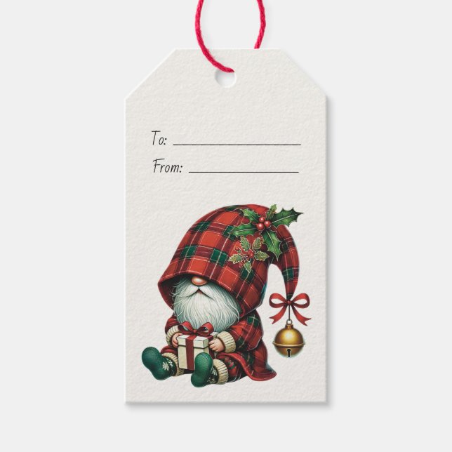 Erstellen Sie Ihre eigene Jingle Karierten Gnome Geschenkanhänger (Vorderseite)