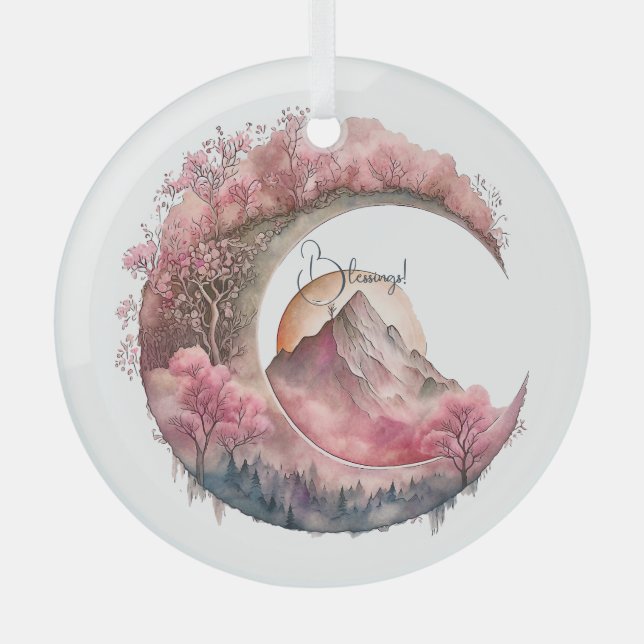 Erstellen Sie Ihre eigene Kirschblossom Mondlandsc Ornament Aus Glas (Vorderseite)